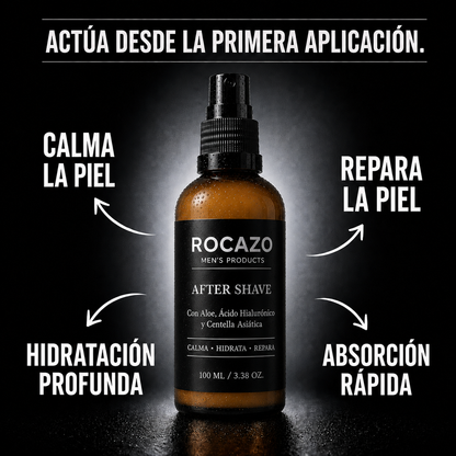 Frasco After Shave ROCAZO con etiqueta blanca - dermocosmética masculina premium