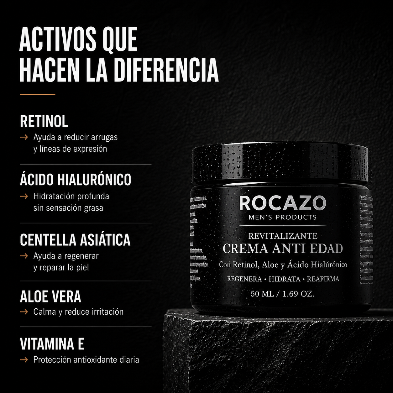Crema Anti-Edad ROCAZO reduce líneas de expresión en piel masculina